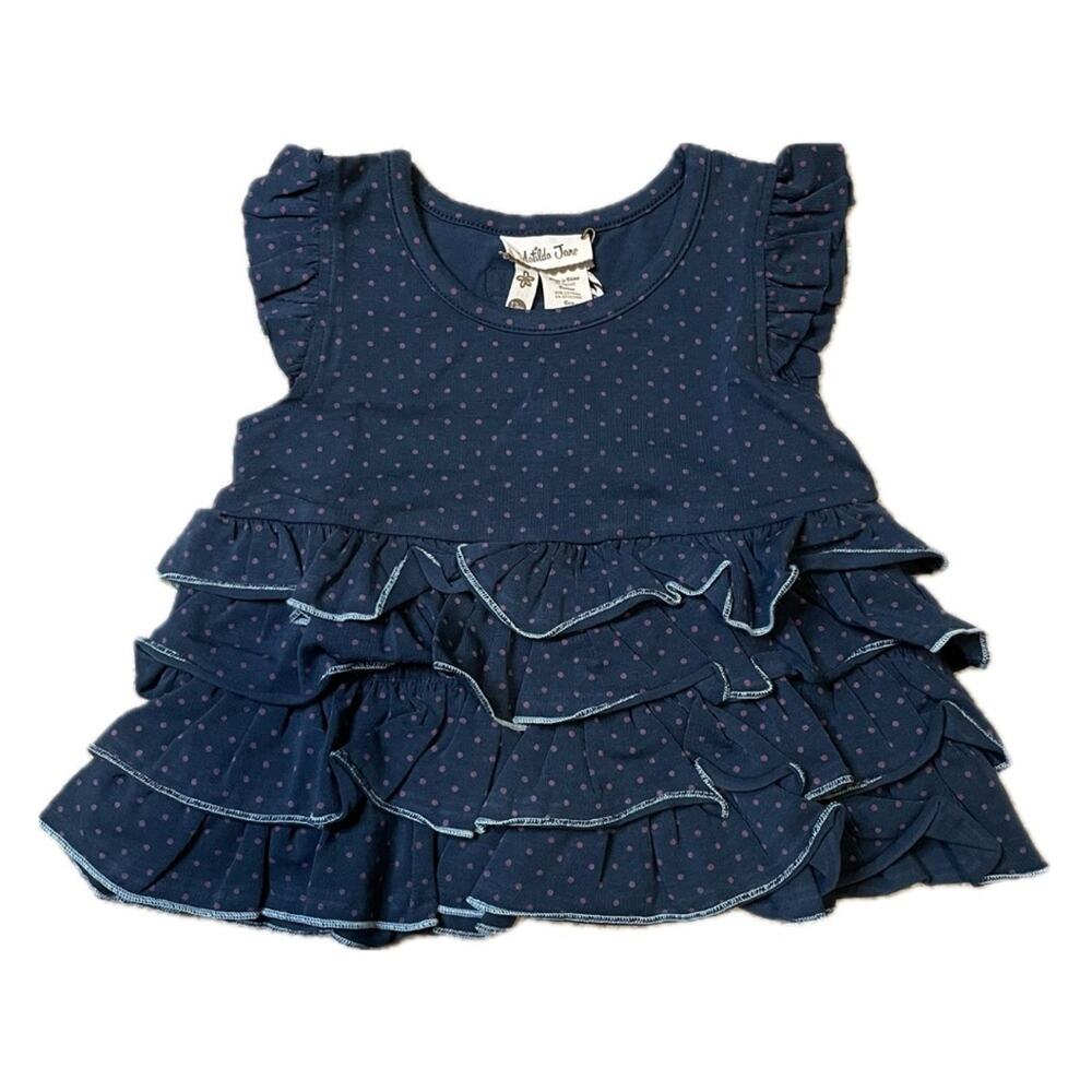 Matilda Jane Baby Girl Lizzy Flutter sleeve Top Ruffles Polka Dots Navy 12 mo